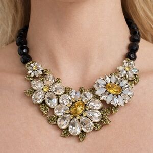 Heidi Daus Floral Statement Necklace - black, yellow, milky white & clear